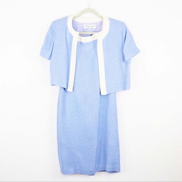 DONNA RICCO- Light Blue with White Trim Dress with Bolero Jacket, Size 8 - Picture 1 of 13